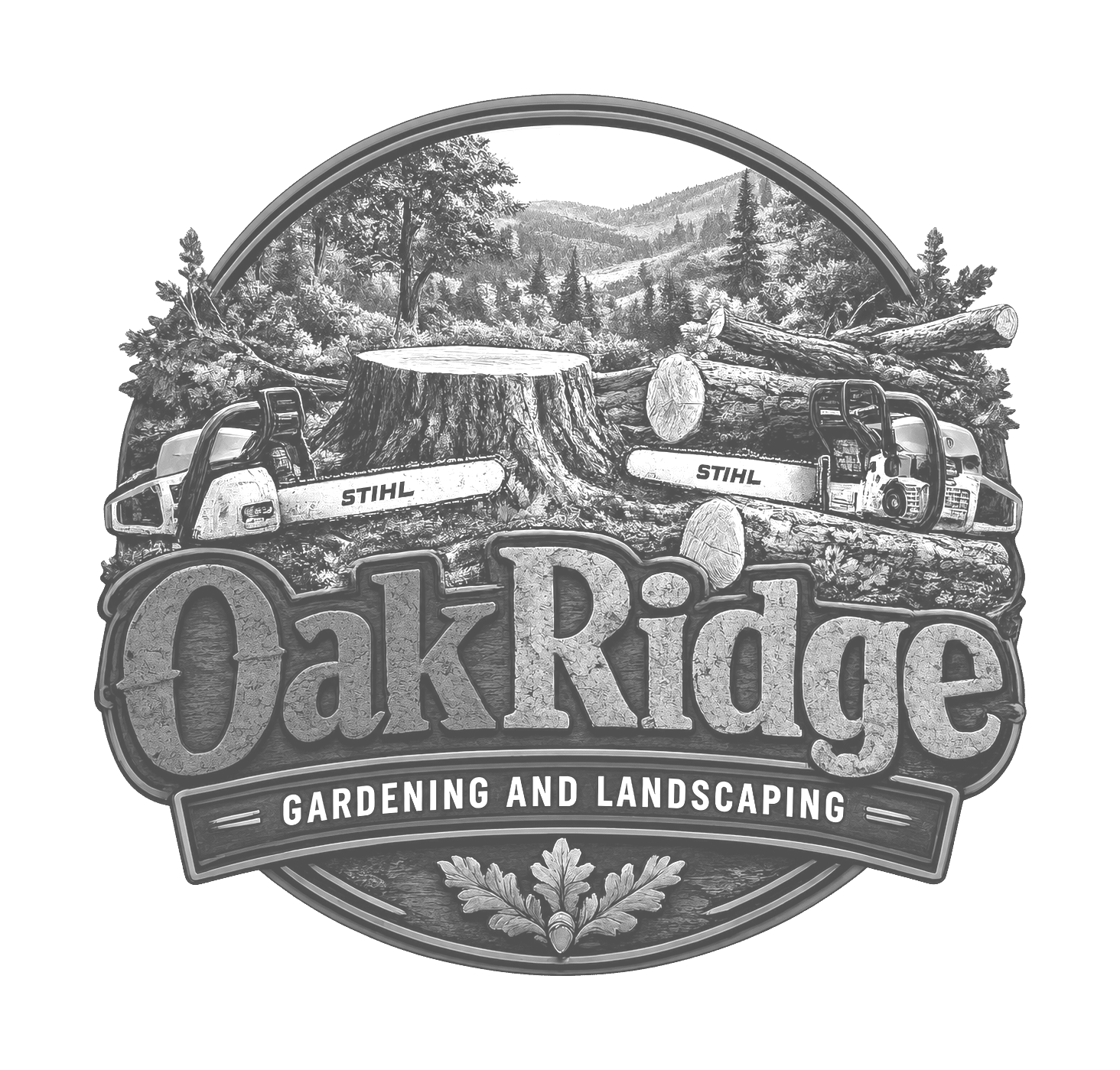 oakridge gardening & landcaping logo upscaled transparent light greyscale